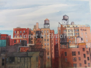 New York Rooftops Watercolor Painting