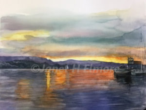 Bodega Bay Sunset Watercolor Painting