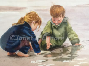 Beach Children Watercolor Painting