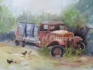 Abandoned Truck Watercolor Painting